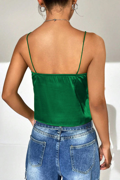 Tops sexys con cuello en V anudado y pliegues sólidos