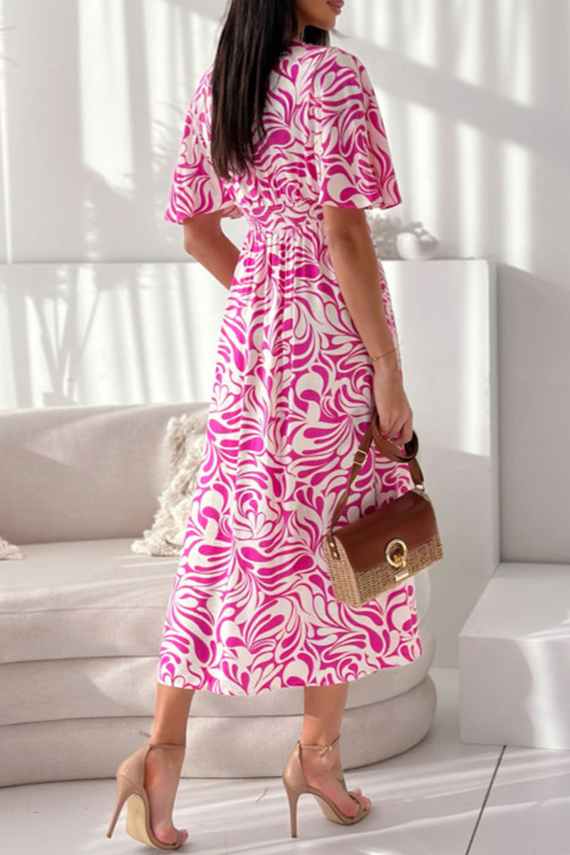 Elegantes vestidos de línea A con cuello en V y patchwork floral