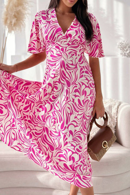 Elegantes vestidos de línea A con cuello en V y patchwork floral