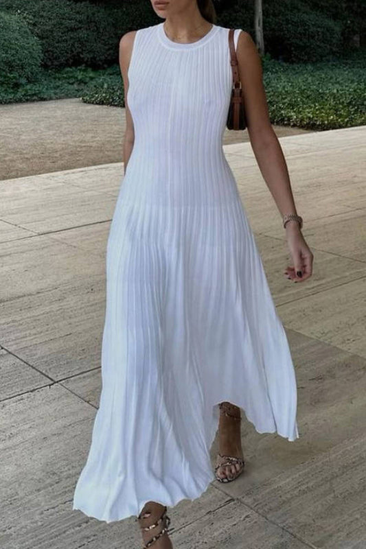 Vestidos casuales sin mangas con cuello redondo y frenillo liso