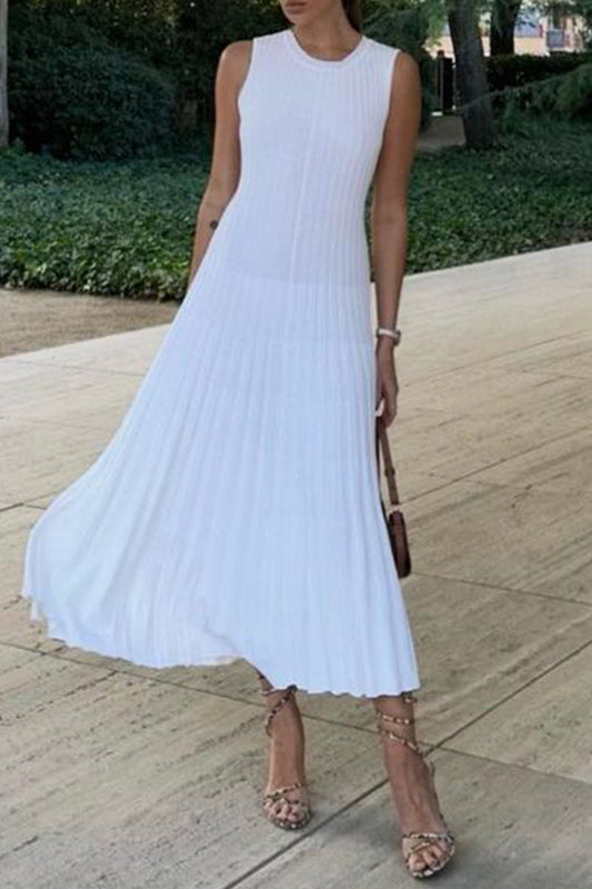 Vestidos casuales sin mangas con cuello redondo y frenillo liso