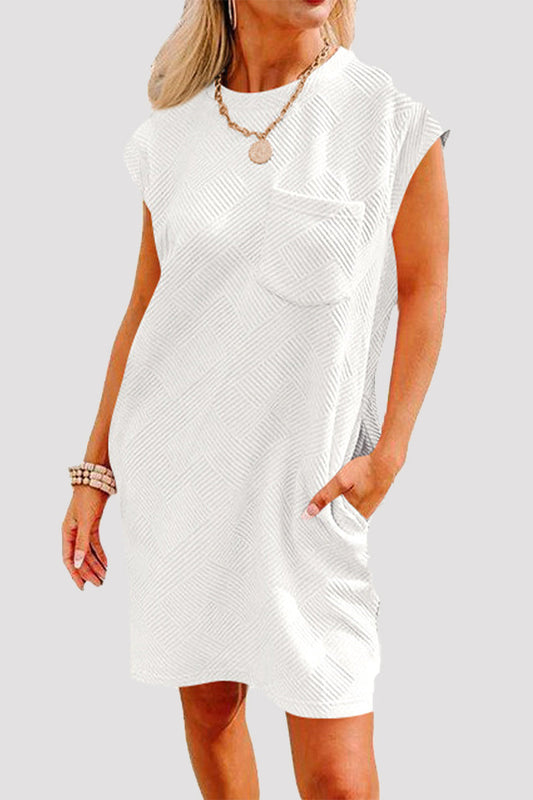 Vestido deportivo informal de manga corta con cuello redondo y bolsillos lisos