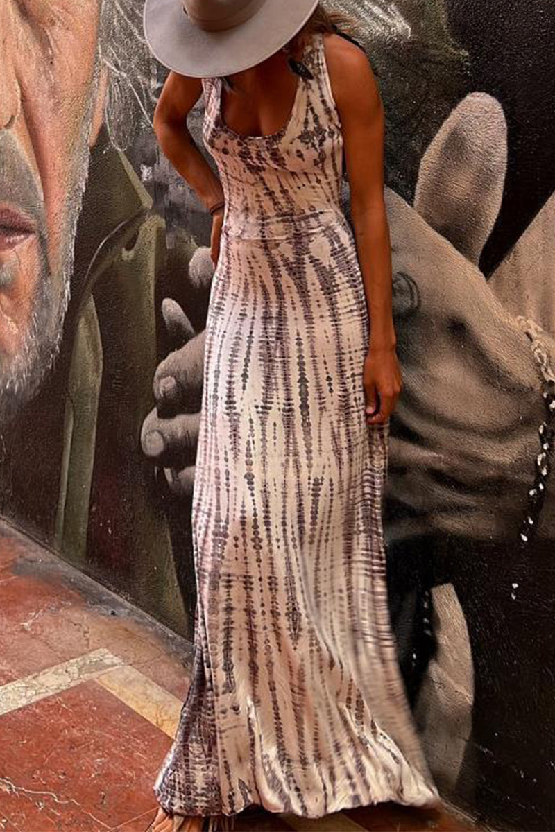 Vestidos bohemios de vacaciones con estampado geométrico, espalda descubierta, estilo halter, falda de un solo paso