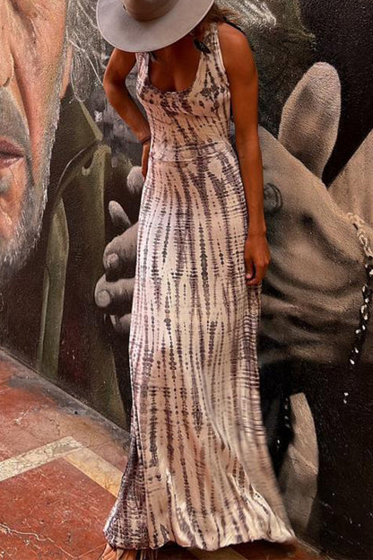 Vestidos bohemios de vacaciones con estampado geométrico, espalda descubierta, estilo halter, falda de un solo paso