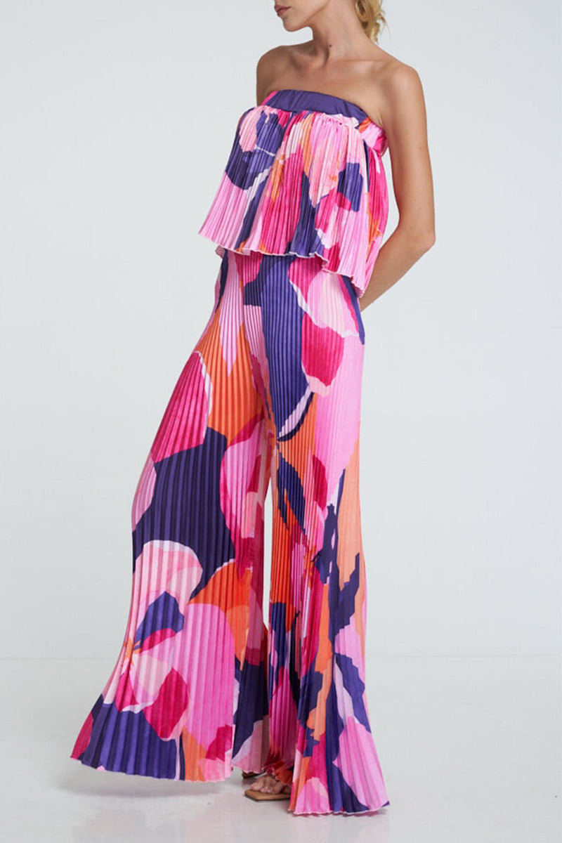 Conjunto de dos piezas sin mangas, plisado, con bloques de color de calle, sin tirantes
