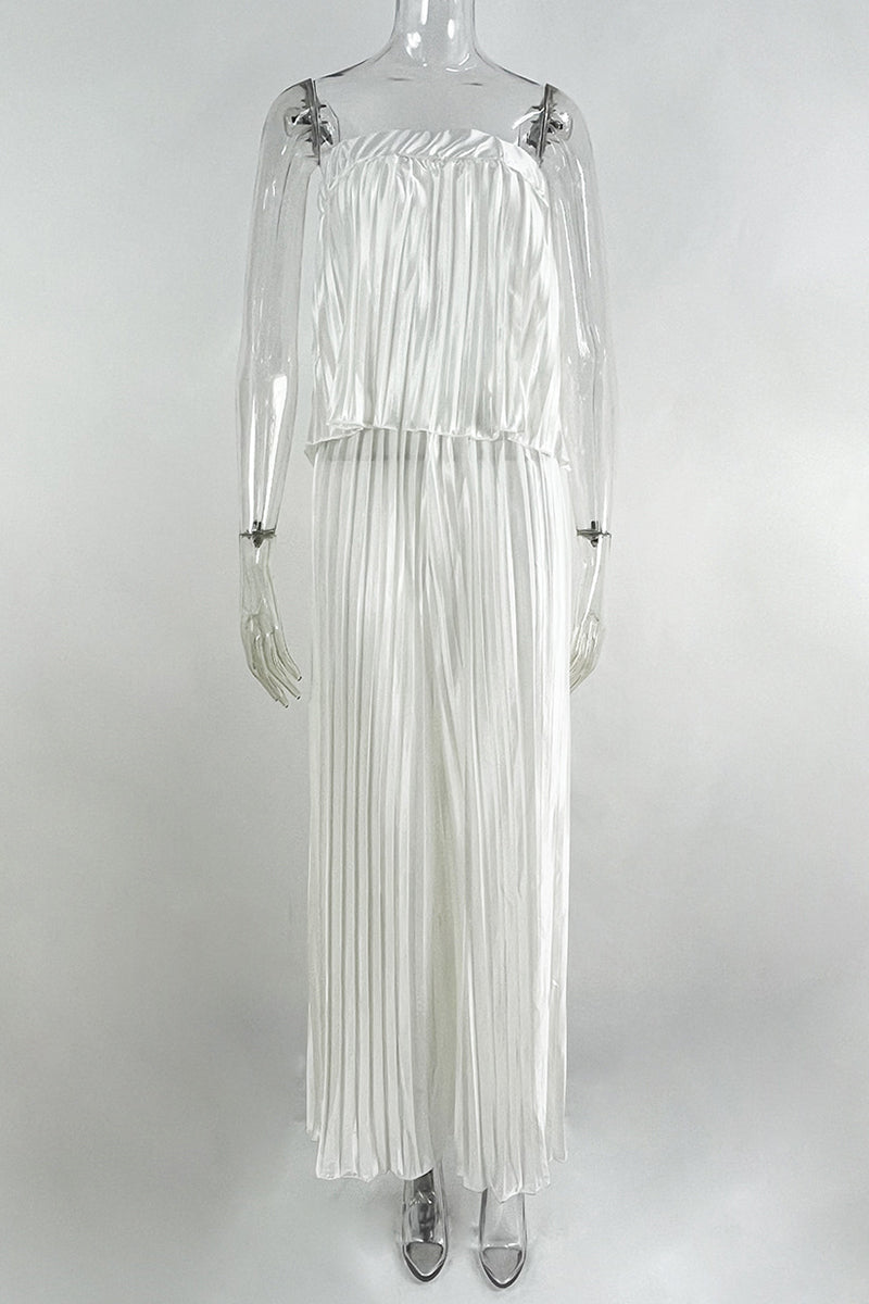 Elegante vestido de dos piezas liso plisado sin tirantes y sin mangas