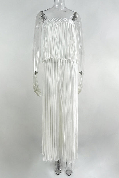 Elegante vestido de dos piezas liso plisado sin tirantes y sin mangas