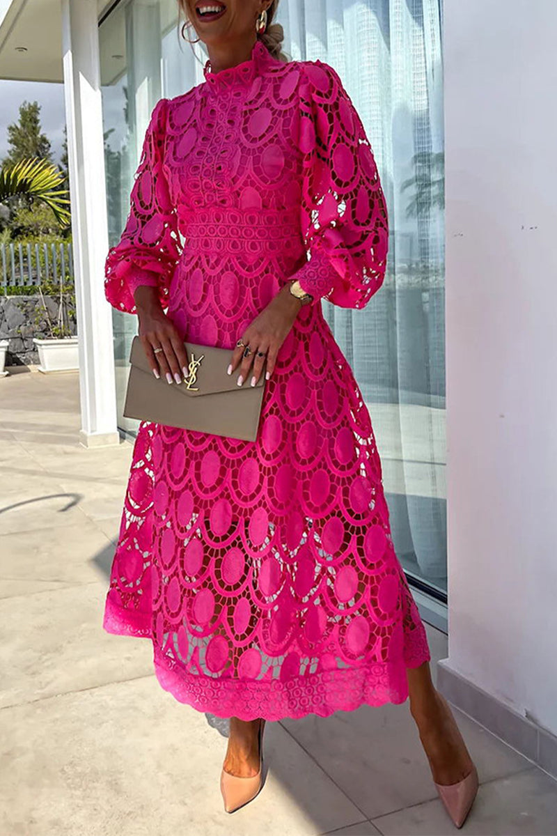 Vestidos elegantes de celebridades con falda de cuello alto, de cintura media y ahuecada.