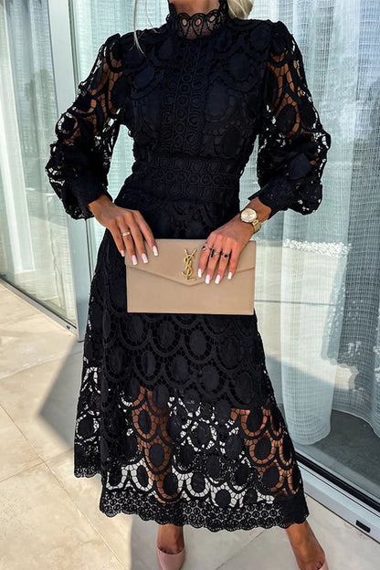 Vestidos elegantes de celebridades con falda de cuello alto, de cintura media y ahuecada (4 colores)