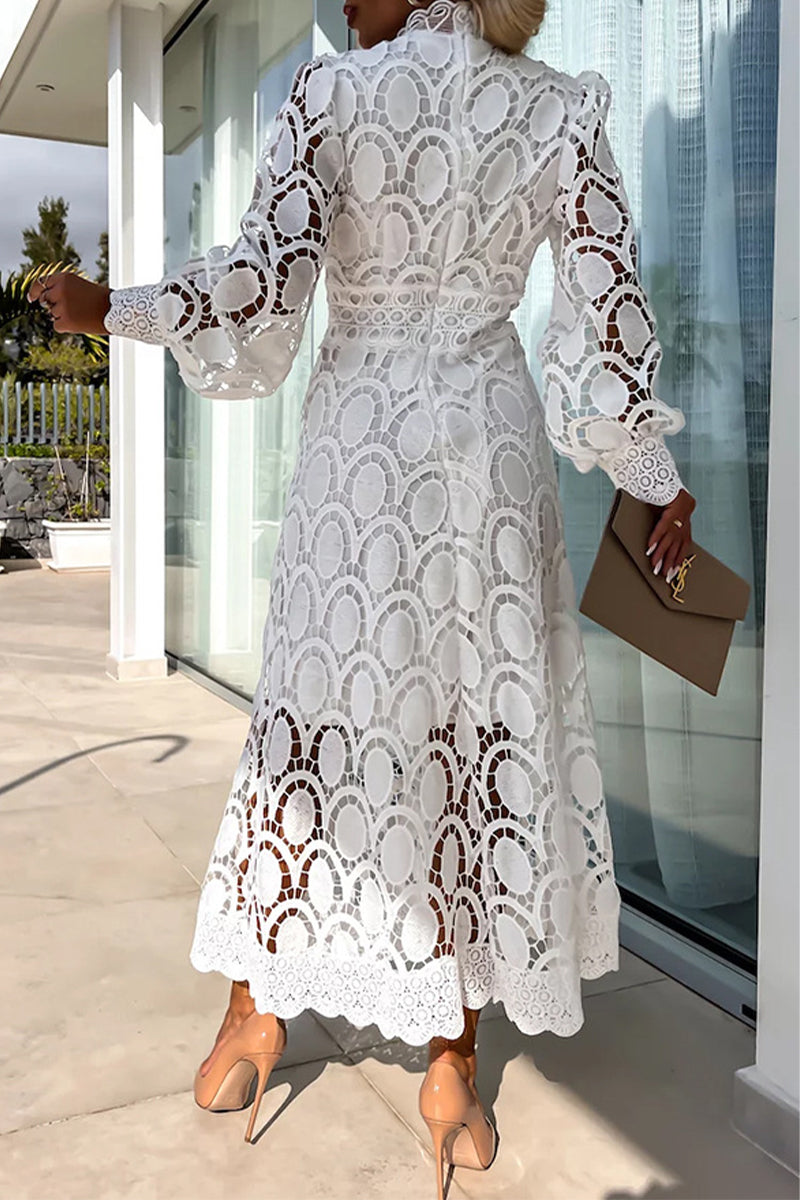 Vestidos elegantes de celebridades con falda de cuello alto, de cintura media y ahuecada (4 colores)