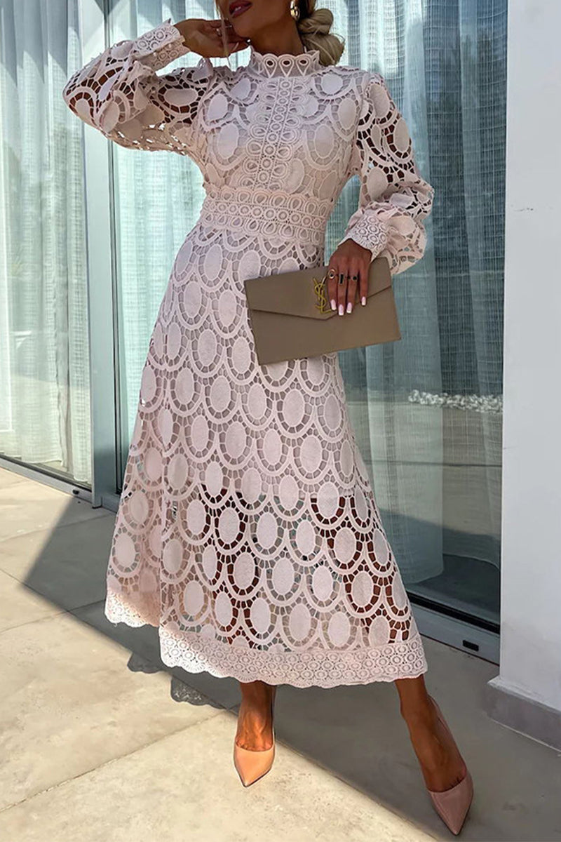 Vestidos elegantes de celebridades con falda de cuello alto, de cintura media y ahuecada.