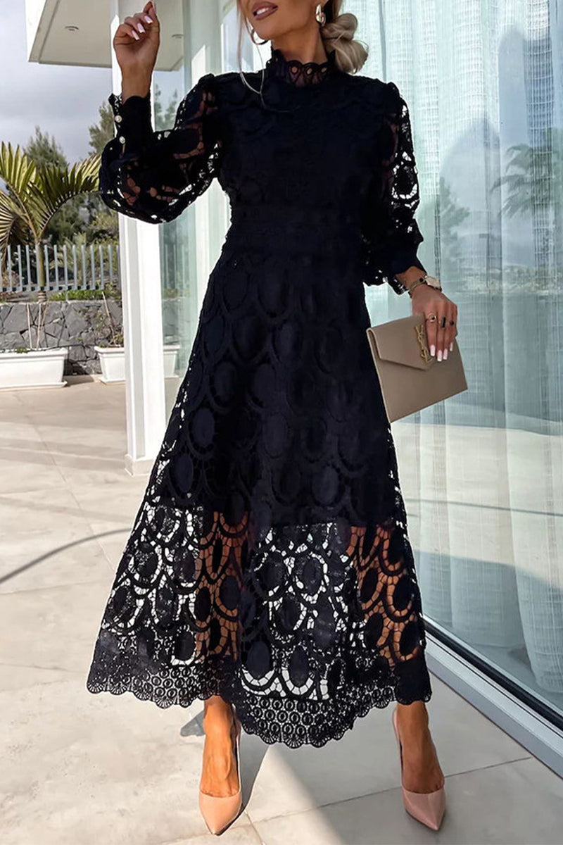Vestidos elegantes de celebridades con falda de cuello alto, de cintura media y ahuecada.