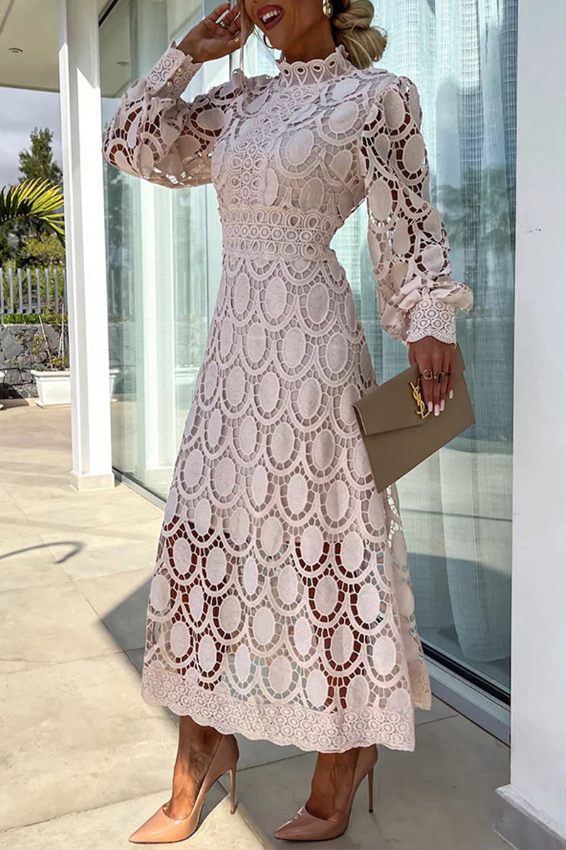 Vestidos elegantes de celebridades con falda de cuello alto, de cintura media y ahuecada (4 colores)