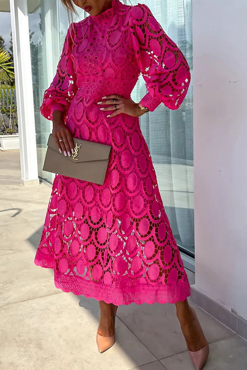 Vestidos elegantes de celebridades con falda de cuello alto, de cintura media y ahuecada.