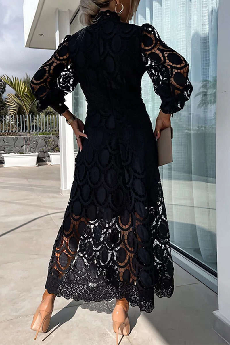 Vestidos elegantes de celebridades con falda de cuello alto, de cintura media y ahuecada (4 colores)