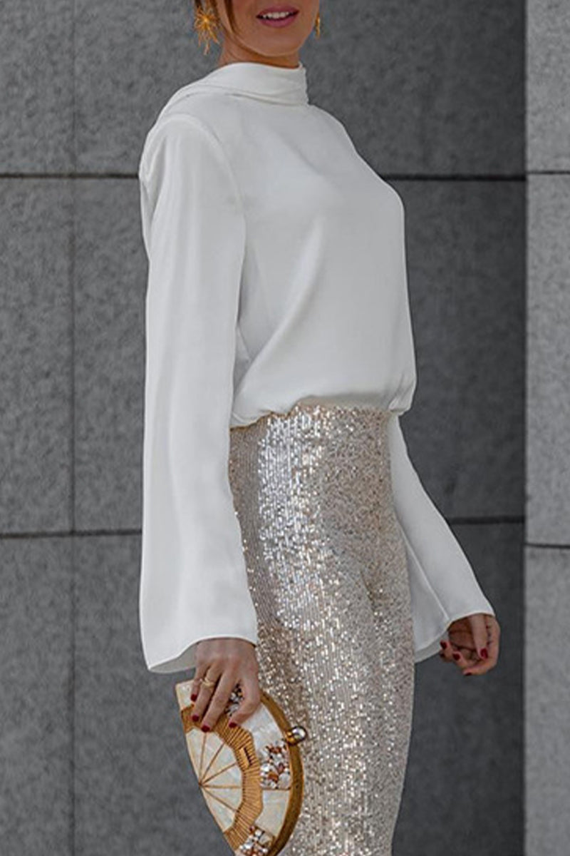 Blusa elegante con cuello de bufanda, espalda descubierta y pliegues (3 colores)