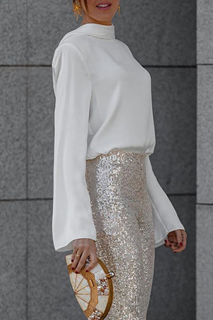 Blusa elegante con cuello de bufanda, espalda descubierta y pliegues (3 colores)