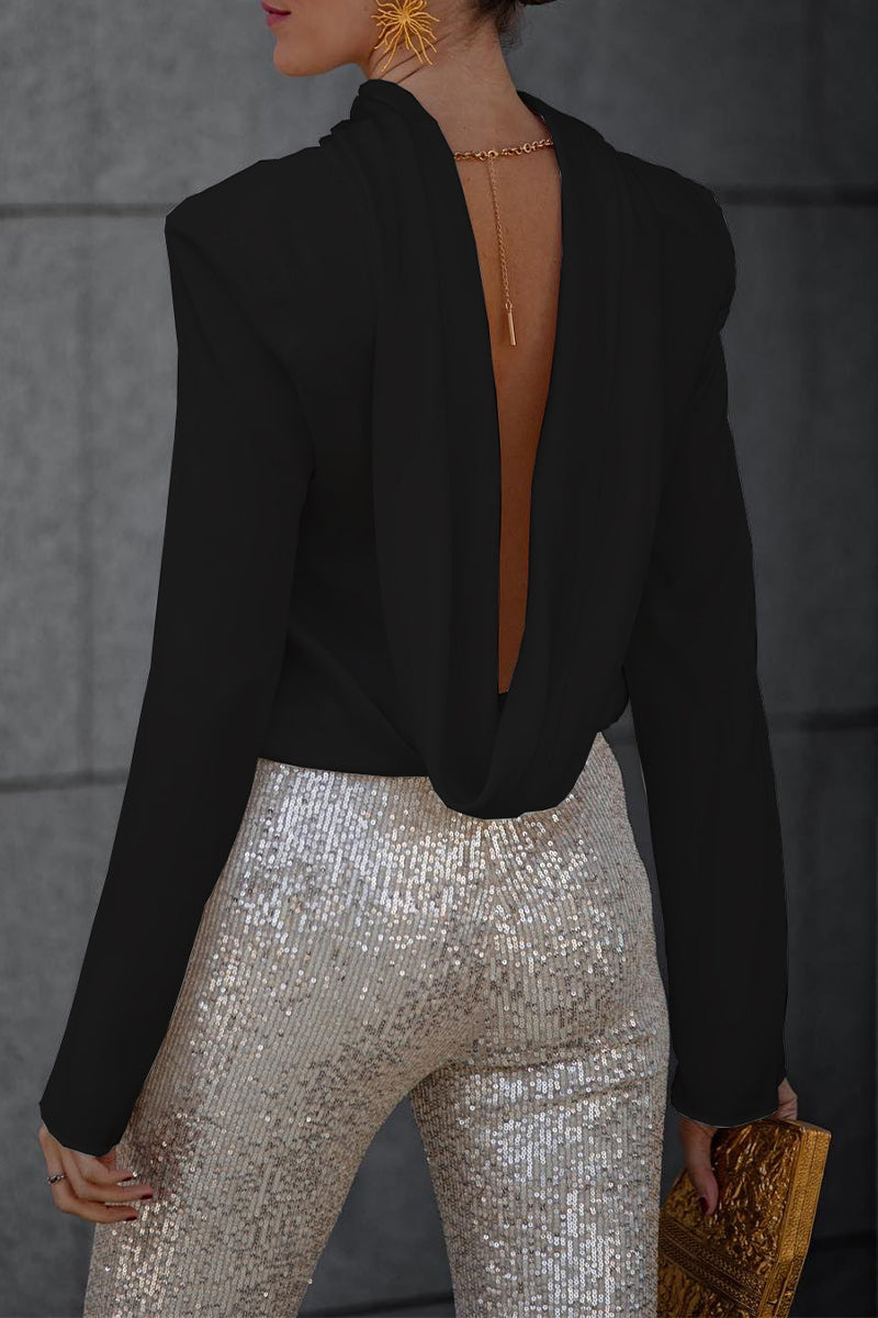 Blusa elegante con cuello de bufanda, espalda descubierta y pliegues (3 colores)