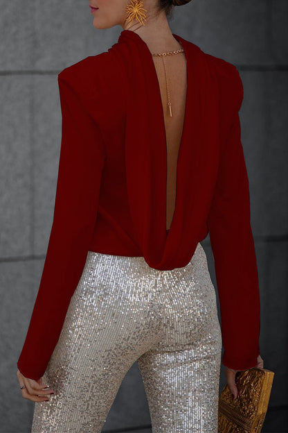 Blusa elegante con cuello de bufanda, espalda descubierta y pliegues (3 colores)