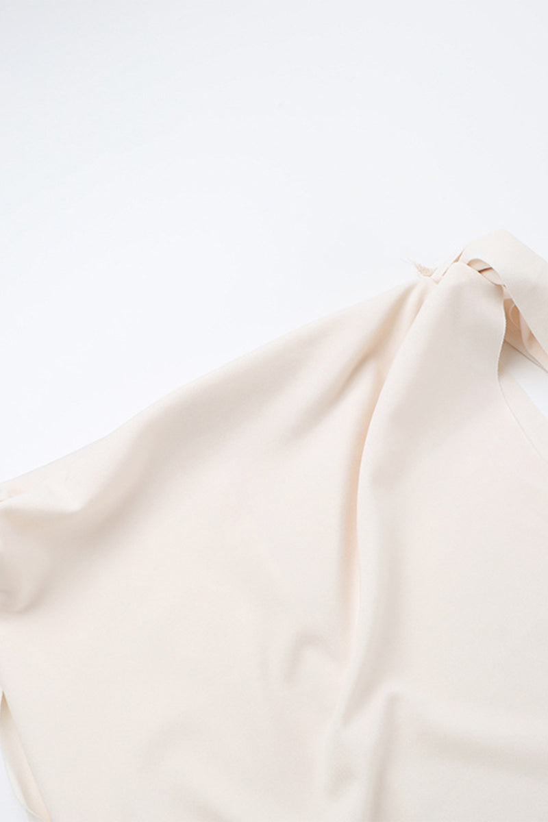 Elegante vestido de falda de un solo paso con cuello oblicuo y patchwork sólido