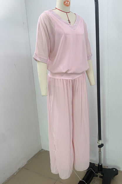 Conjunto informal de dos piezas con escote en V, media manga y espalda descubierta (10 colores)