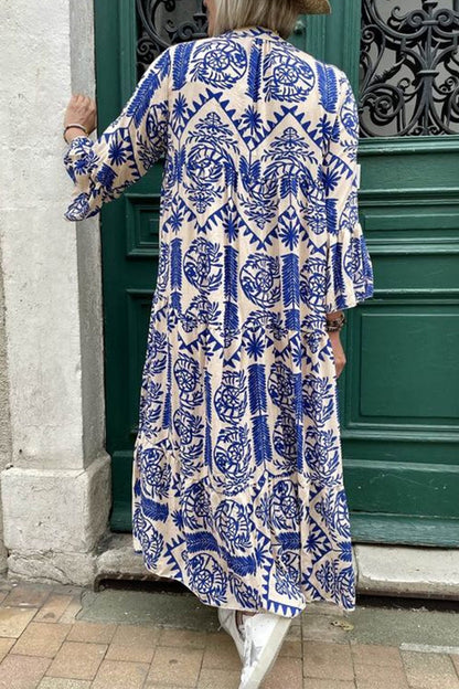 Vestidos casuales vintage con estampado geométrico y cuello en V de patchwork