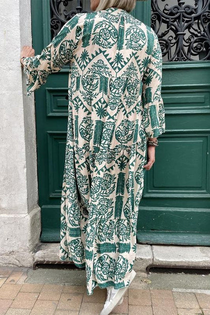 Vestidos casuales vintage con estampado geométrico y cuello en V de patchwork