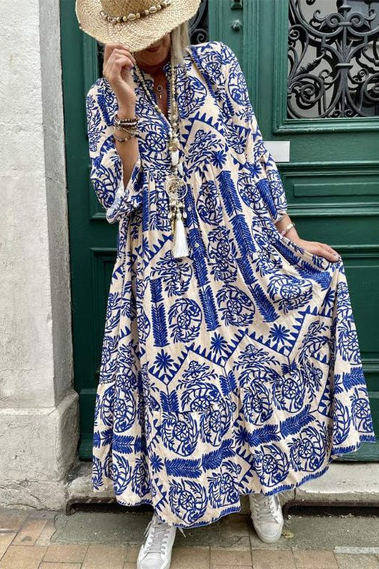 Vestidos casuales vintage con estampado geométrico y cuello en V (3 colores)