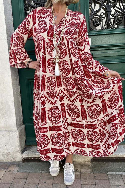 Vestidos casuales vintage con estampado geométrico y cuello en V (3 colores)