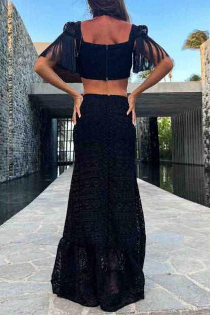 Vestidos largos sexys con borlas sólidas y escote halter ahuecado