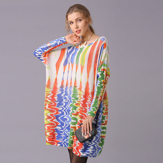 Suéteres de otoño e invierno para mujer, jersey holgado con estampado de lápiz y longitud media, prendas de punto
