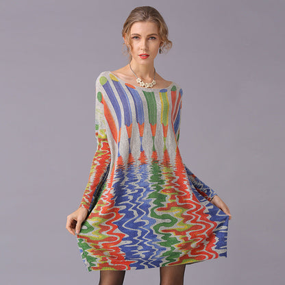 Suéteres de otoño e invierno para mujer, jersey holgado con estampado de lápiz y longitud media, prendas de punto