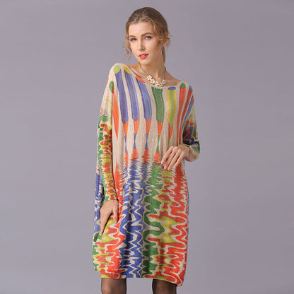 Suéteres de otoño e invierno para mujer, jersey holgado con estampado de lápiz y longitud media, prendas de punto
