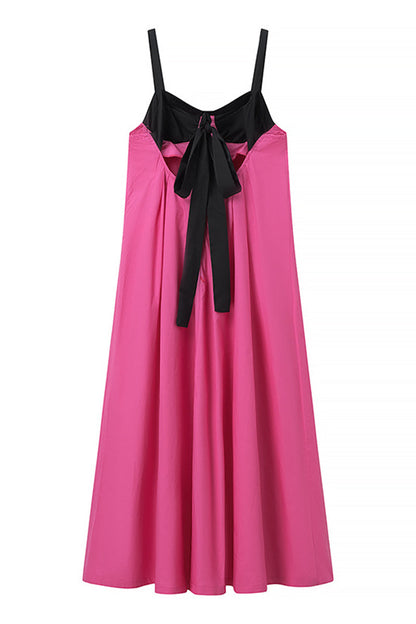Vestidos casuales de patchwork liso con lazo en contraste y escote en V