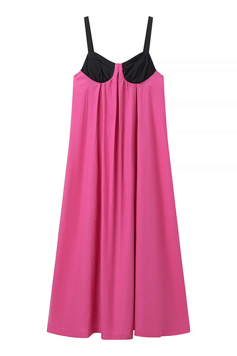 Vestidos casuales de patchwork liso con lazo en contraste y escote en V
