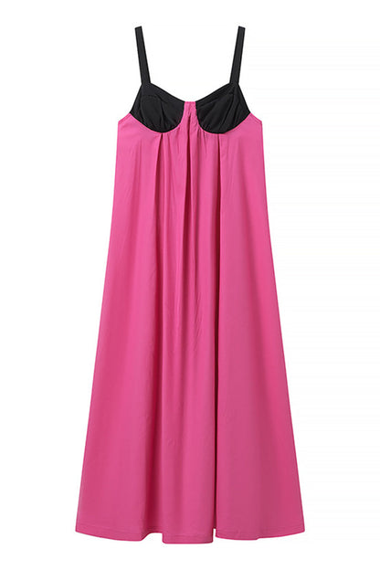 Vestidos casuales de patchwork liso con lazo en contraste y escote en V
