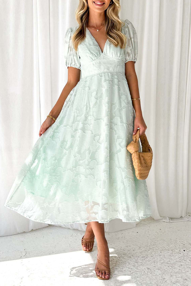 Elegante vestido de encaje liso con bolsillos y escote en V (3 colores)