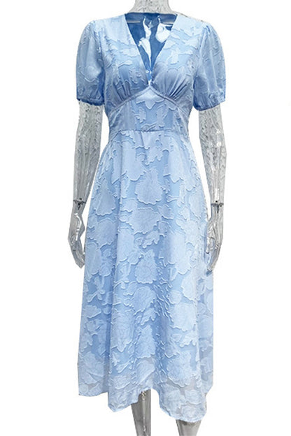 Elegante vestido de encaje liso con bolsillos y escote en V (3 colores)
