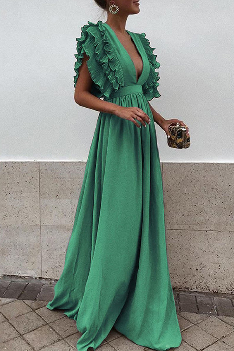 Vestidos casuales largos con escote en V, espalda descubierta y sólidos