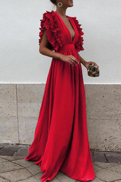 Vestidos casuales largos con escote en V, espalda descubierta y sólidos