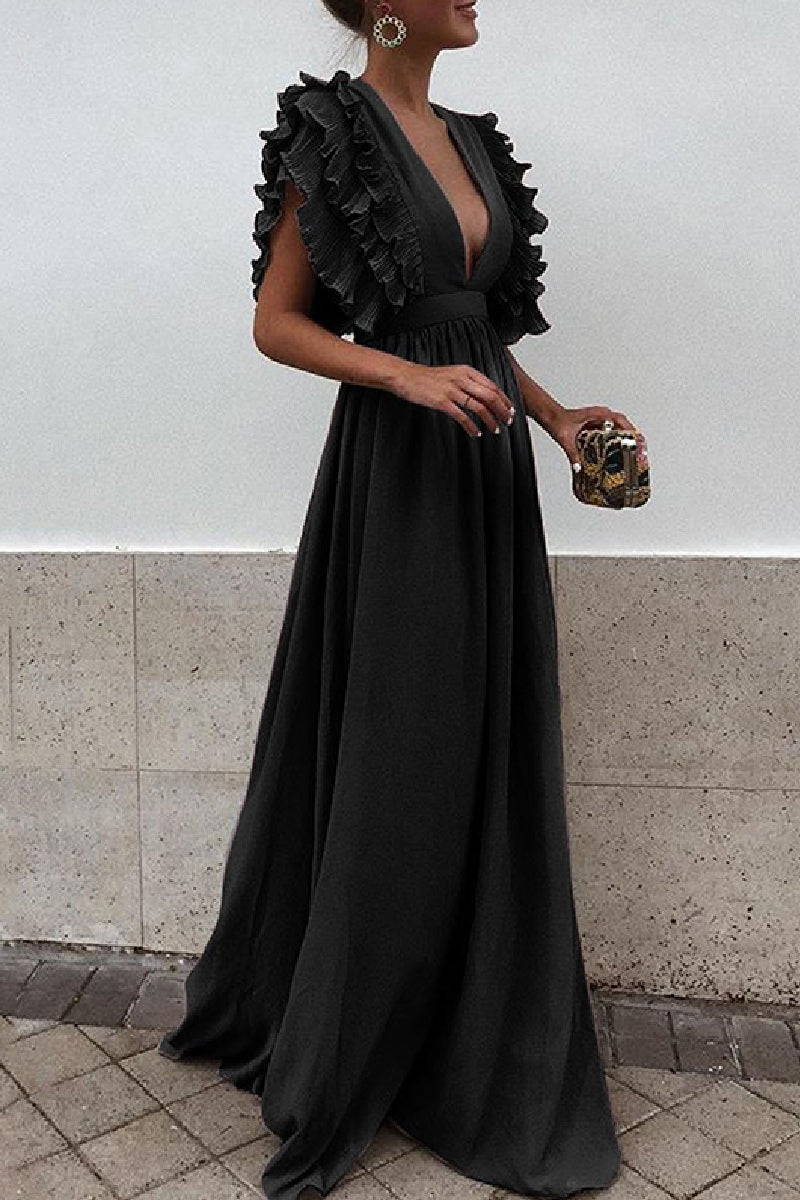 Vestidos casuales largos con escote en V, espalda descubierta y sólidos