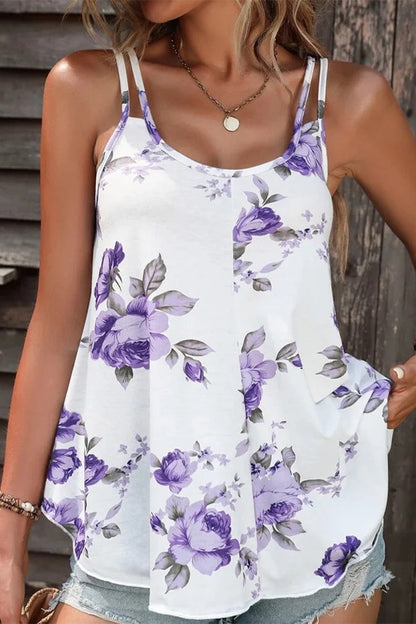 Tops casuales florales con cuello en U