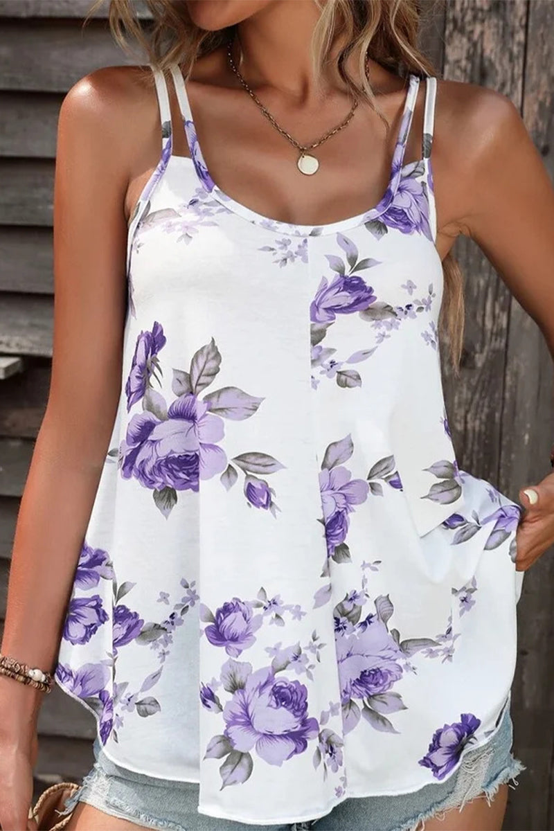 Tops casuales florales con cuello en U