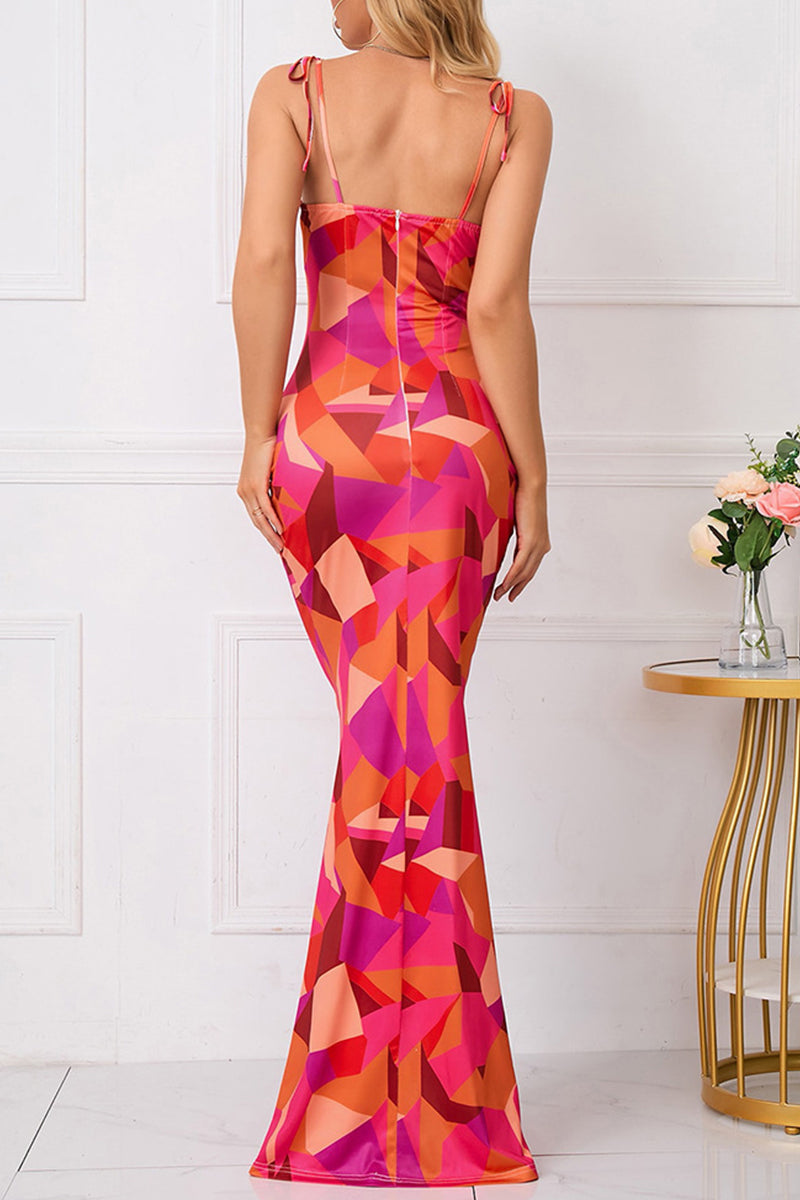 Vestidos sexis de falda de un solo paso con cuello cuadrado, espalda descubierta y estampado de flores vintage