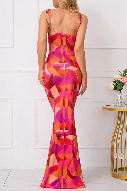 Vestidos sexis de falda de un solo paso con cuello cuadrado, espalda descubierta y estampado de flores vintage