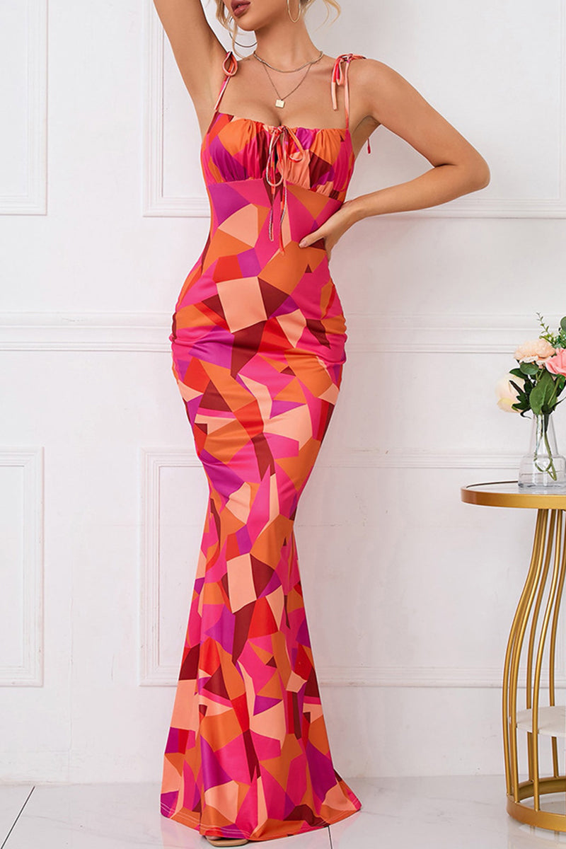 Vestidos sexis de falda de un solo paso con cuello cuadrado, espalda descubierta y estampado de flores vintage