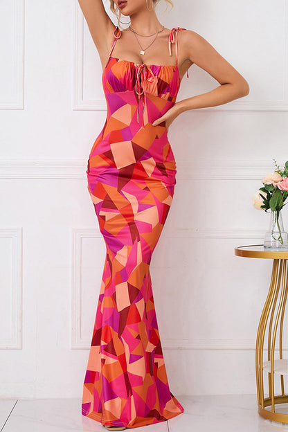 Vestidos sexis de falda de un solo paso con cuello cuadrado, espalda descubierta y estampado de flores vintage