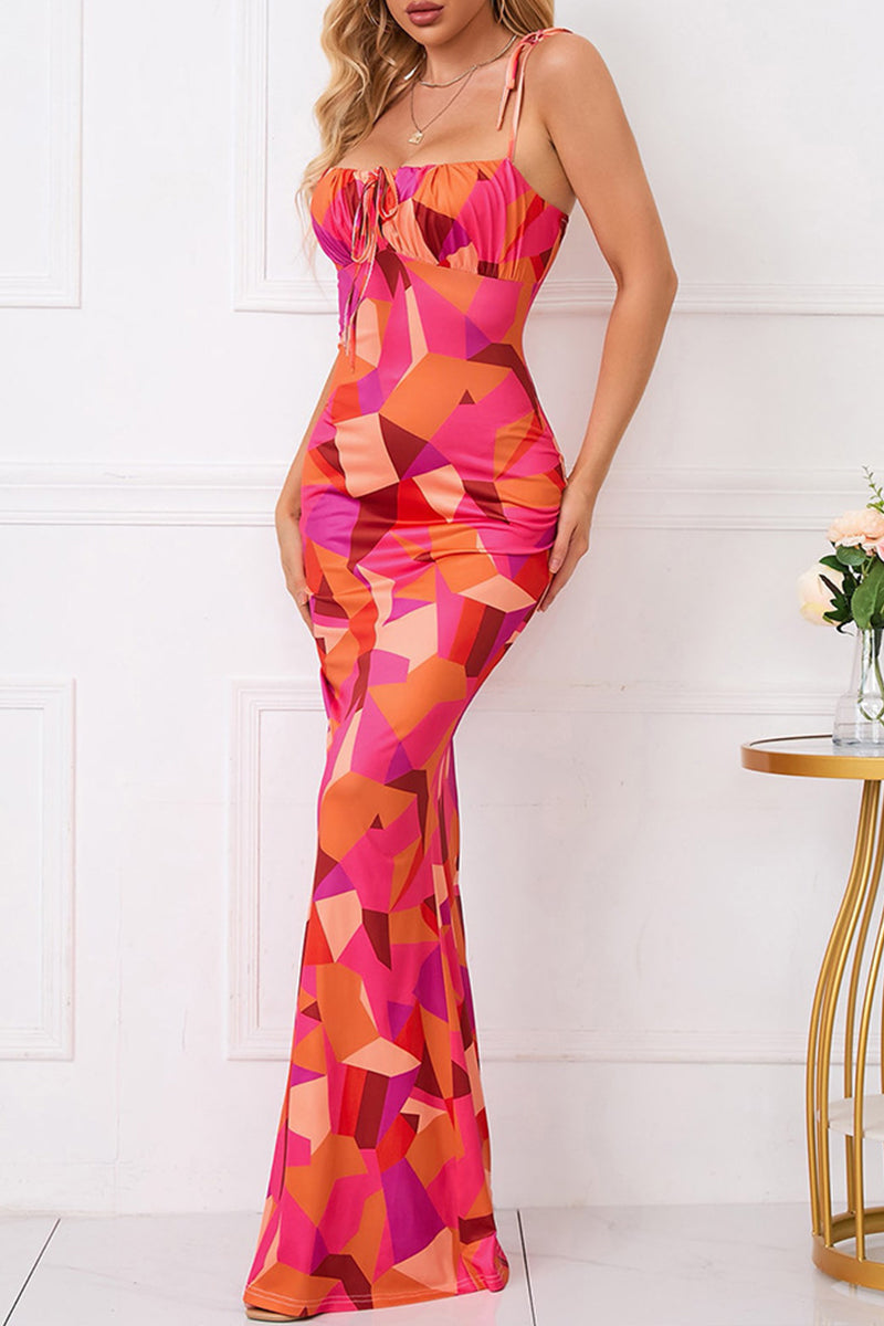 Vestidos sexis de falda de un solo paso con cuello cuadrado, espalda descubierta y estampado de flores vintage