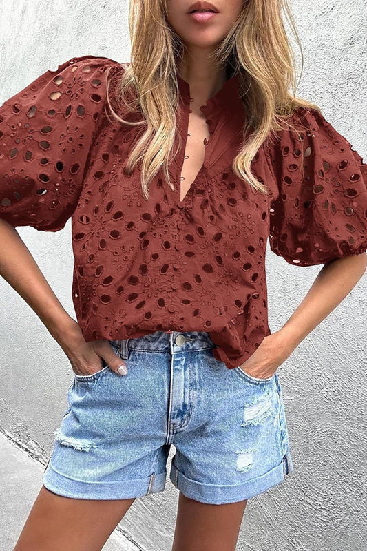Tops casuales de cuello mandarín con hebilla hueca y sólidos