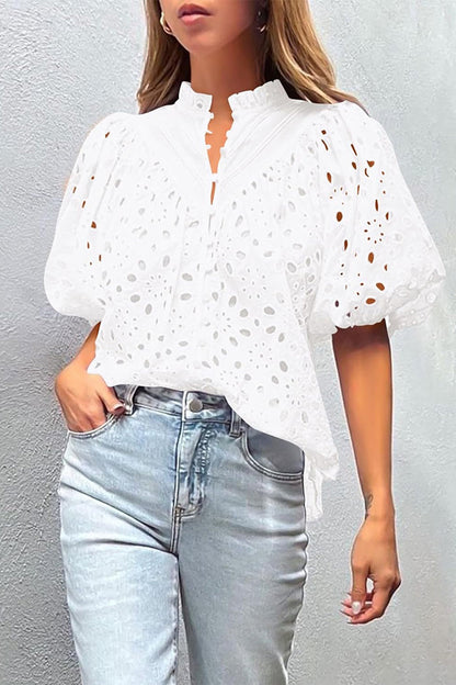 Tops casuales de cuello mandarín con hebilla hueca y sólidos